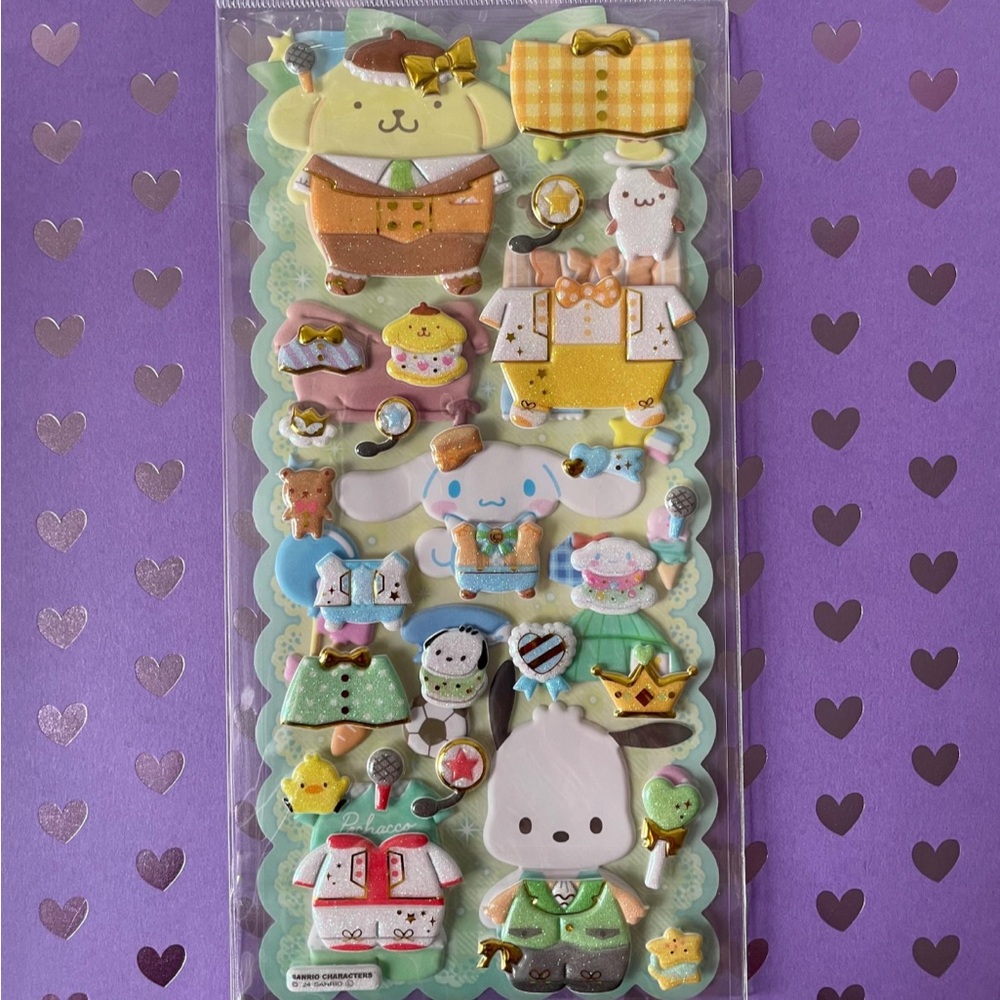 Pompompurin, Pochacco and Cinnamoroll dress up sticker